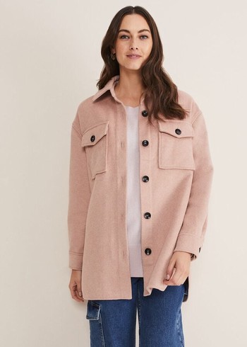 Phase Eight Sammy Plain Wool Shacket Coats Pink USA | 8142659-QB